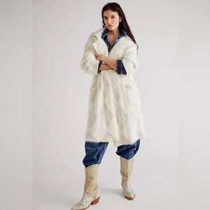 NWT Free People David Cardi Jacket - Fuzzy Cardigan Sweater in Ivory Sz L Z121-0